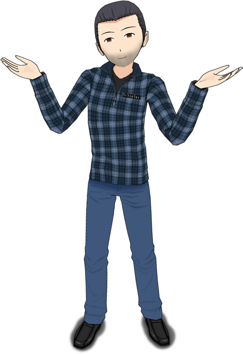 Comicfigur mit entschuldigender Geste